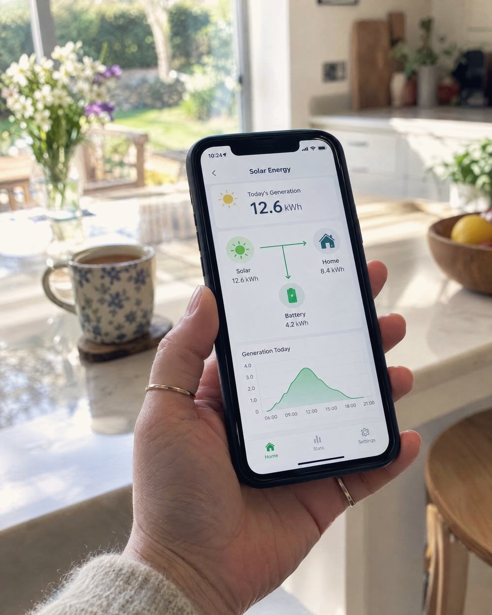 A phone app showing a home’s solar output